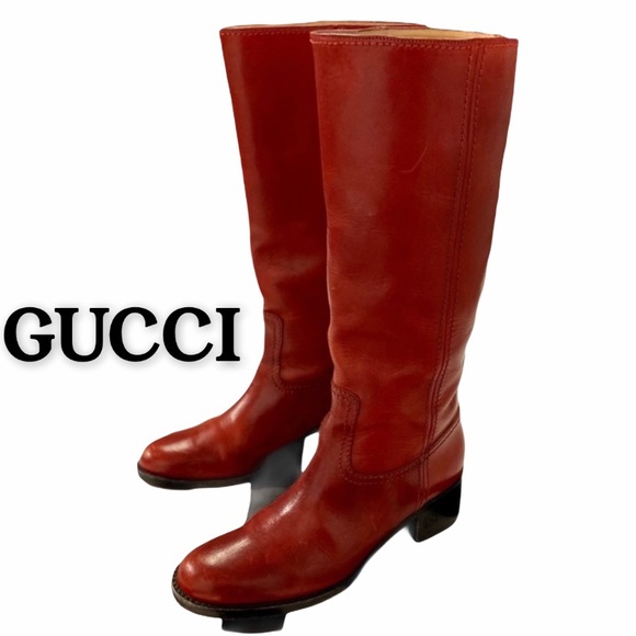 Gucci Shoes - GUCCI Red Leather Knee High Riding Boots